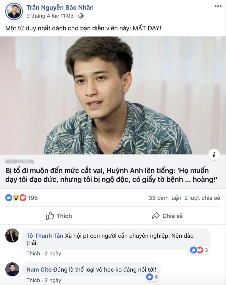 Bị mắng là 'mất dạy, vô học', Huỳnh Anh phản ứng gay gắt ảnh 1