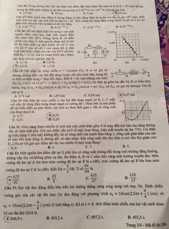 Gợi ý đáp án đề thi Vật lý kỳ thi THPT quốc gia 2018 ảnh 5