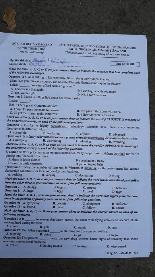 Gợi ý giải bài thi Tiếng Anh THPT quốc gia 2018 ảnh 3