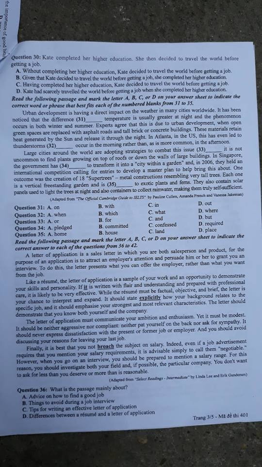 Gợi ý giải bài thi Tiếng Anh THPT quốc gia 2018 ảnh 5