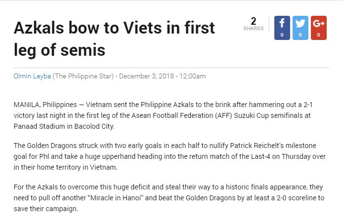 Báo chí Philippines thừa nhận thua cúi đầu trước đội tuyển Việt Nam ảnh 1