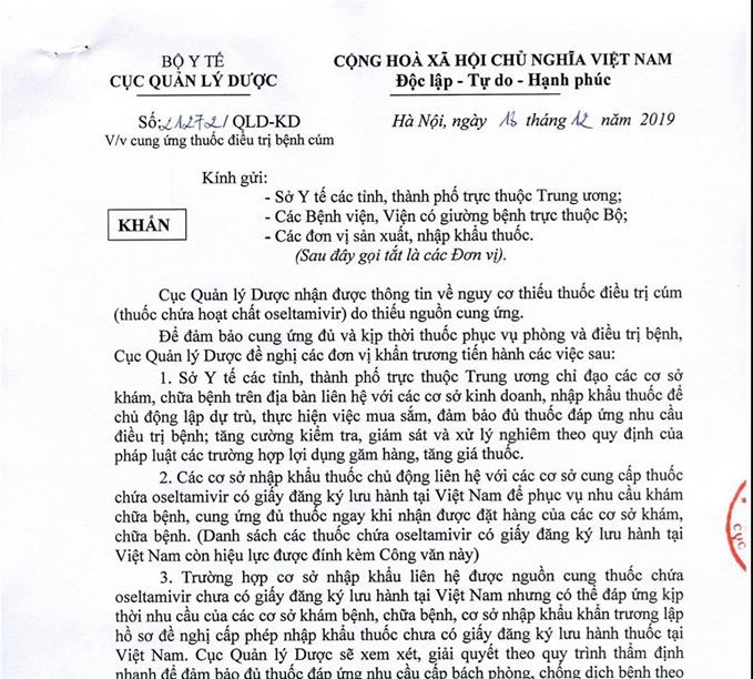 Bộ Y tế khuyến cáo: Người dân chỉ sử dụng thuốc Tamiflu khi được bác sĩ kê đơn ảnh 1