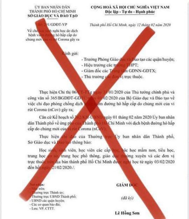Văn bản tiếp tục cho học sinh ở TP Hồ Chí Minh nghỉ học tránh dịch COVID-19 là giả mạo ảnh 1