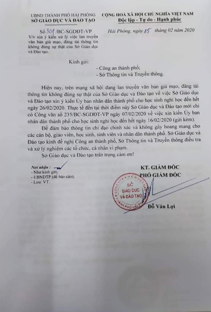 Hải Phòng bác thông tin cho học sinh nghỉ học đến hết ngày 26/2/2020 ảnh 2