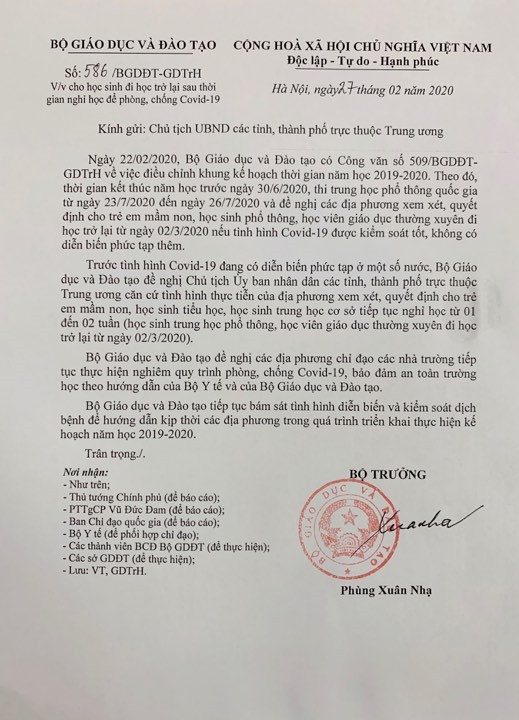 Bộ Giáo dục đề nghị cho học sinh mầm non, tiểu học, THCS tiếp tục nghỉ học ảnh 1