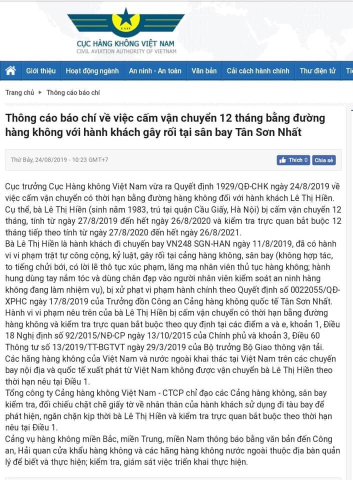 Cục hàng không cấm vận chuyển 12 tháng nữ đại uý công an ‘đại náo’ sân bay ảnh 2