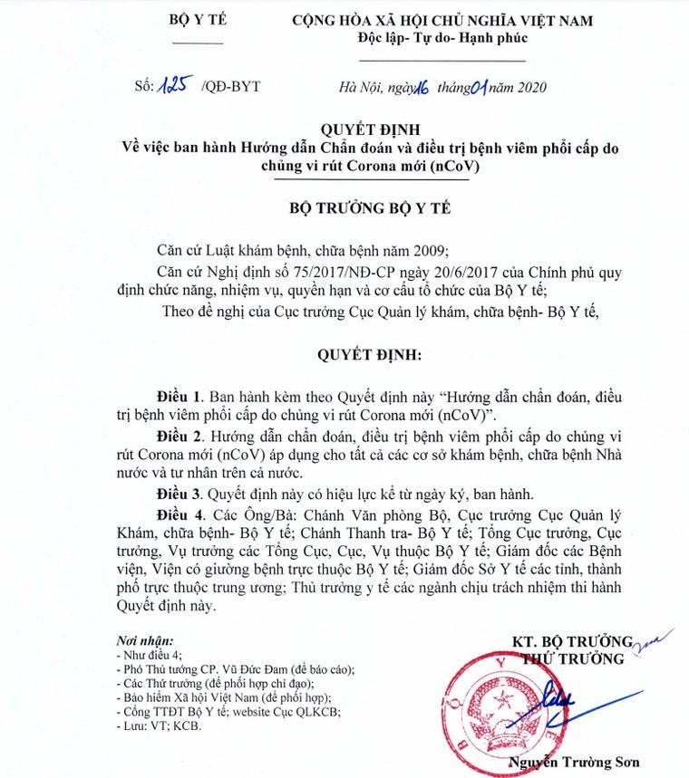 Đã có Hướng dẫn chẩn đoán và điều trị bệnh viêm phổi cấp do nCoV ảnh 1