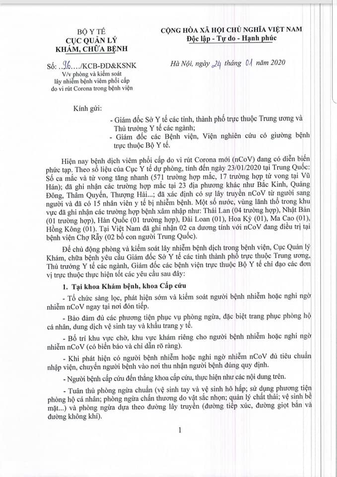 Chỉ đạo ‘nóng’ của Bộ Y tế để kiểm soát nhiễm nCoV tại các bệnh viện ảnh 1