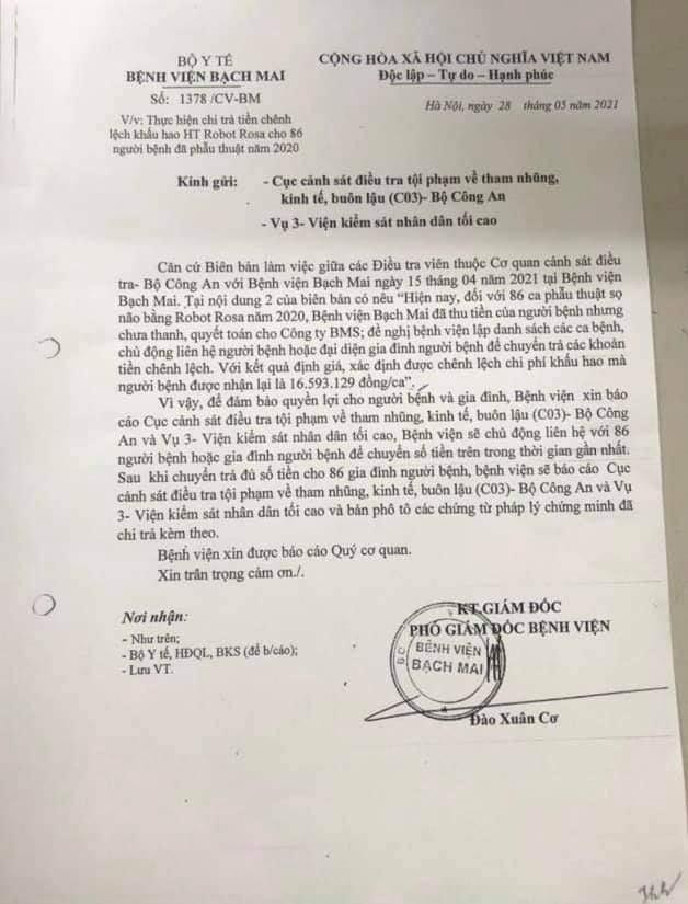 Bệnh viện Bạch Mai tiến hành chi trả tiền cho 86 bệnh nhân phẫu thuật thần kinh năm 2020 ảnh 1