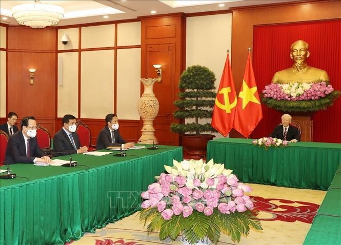 Tổng Bí thư Nguyễn Phú Trọng điện đàm với Tổng thống Hàn Quốc Moon Jae-in ảnh 1