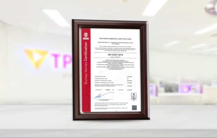 Chuyển đổi số toàn diện, TPBank đạt chứng chỉ ISO 22301 về quản lý kinh doanh liên tục ảnh 1