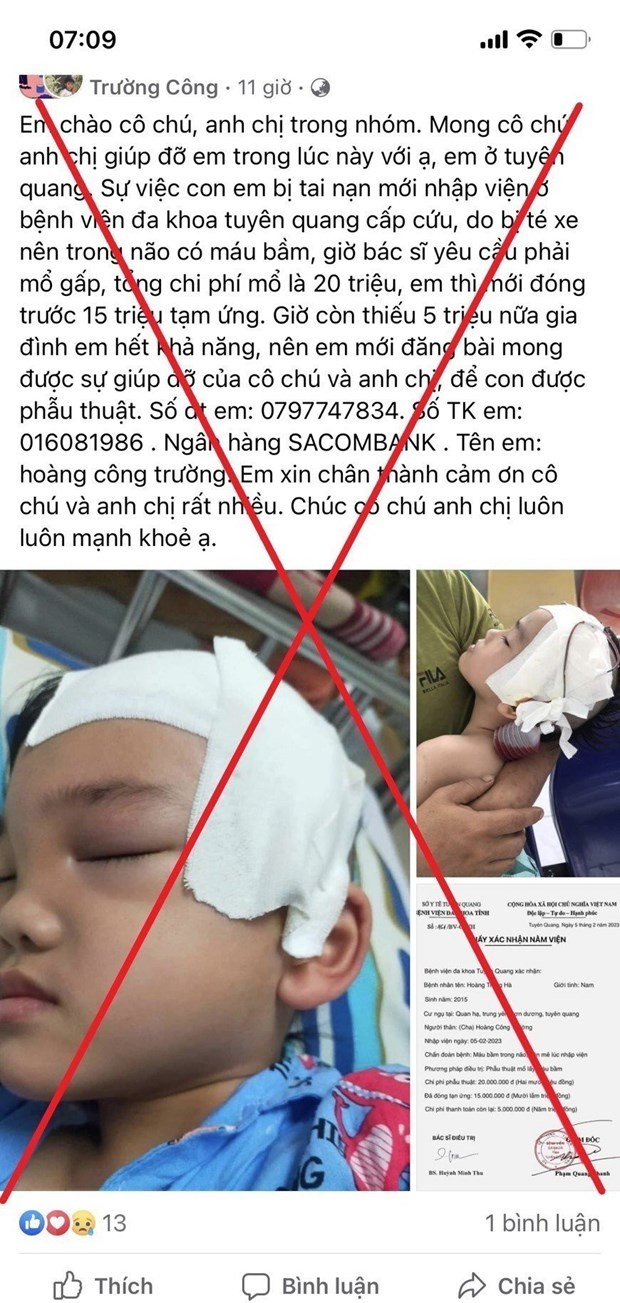 Giả mạo giấy tờ của bệnh viện để lừa đảo, quyên góp tiền chữa bệnh ảnh 2