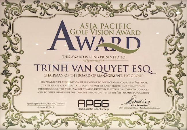FLC lập hat-trick giải thưởng golf châu Á - Thái Bình Dương 2016 ảnh 1