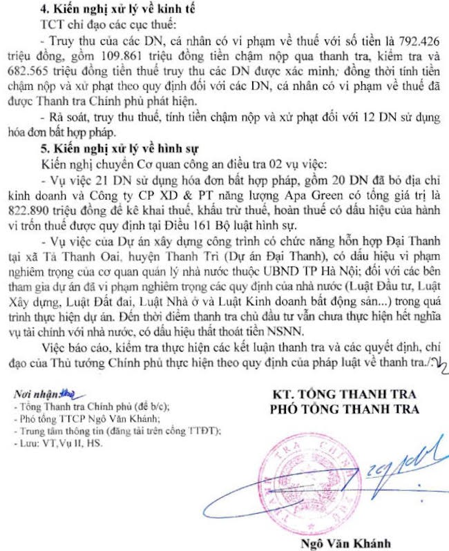 Thanh tra Chính phủ: “Dự án Đại Thanh có dấu hiệu vi phạm nghiêm trọng” ảnh 1