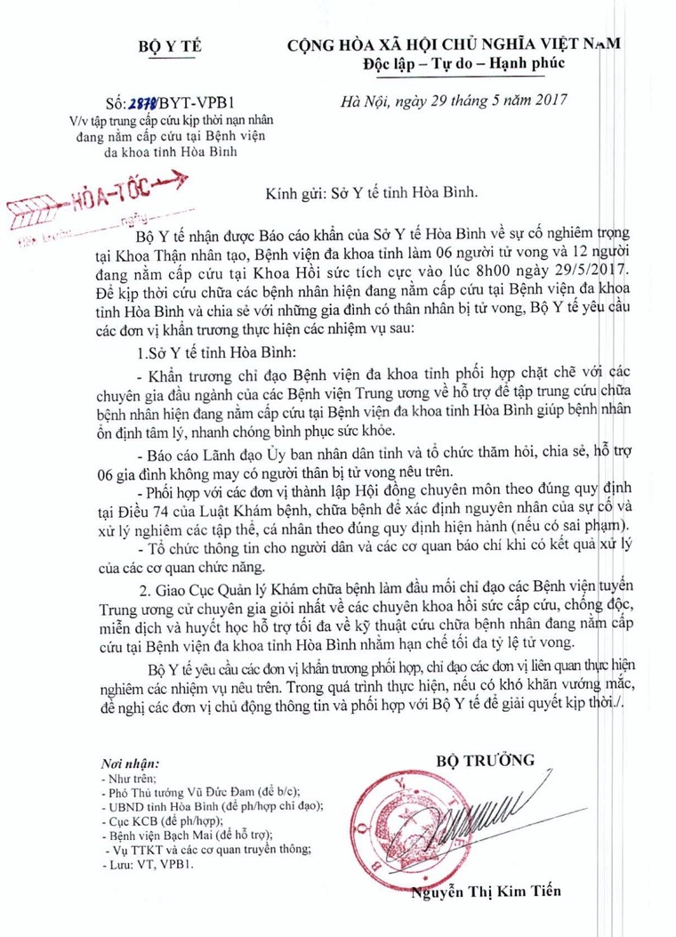 Bộ trưởng Y tế chỉ đạo khẩn sự cố 6 người chết vì chạy thận ảnh 1