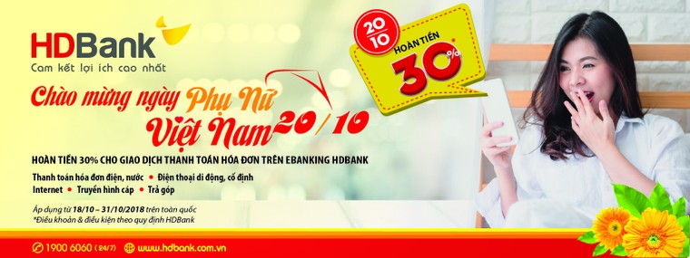 HDBank hoàn tiền 30% eBanking nhân ngày phụ nữ Việt Nam ảnh 1