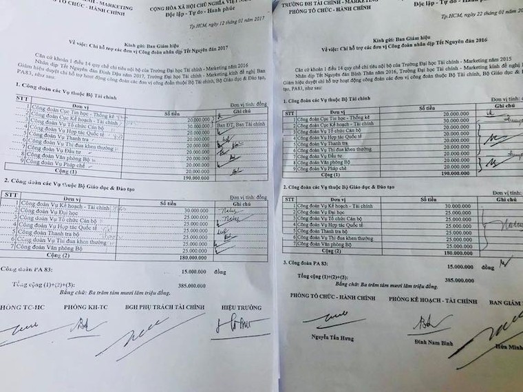 Trường ĐH Tài chính- Maketing: Lợi dụng ‘biếu quà tết’ để nhập nhèm công quỹ? ảnh 2