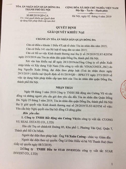 Vụ Vinaconex bị Toà án dừng thực hiện nghị quyết ĐHCĐ: ‘Chủ tịch có bao nhiêu cổ phiếu mà nại ra thiệt hại, đòi kiện ngược cổ đông?’ ảnh 1
