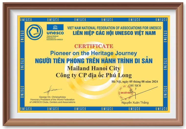 Mailand Hanoi City được vinh danh “Người Tiên phong trên hành trình di sản” ảnh 1