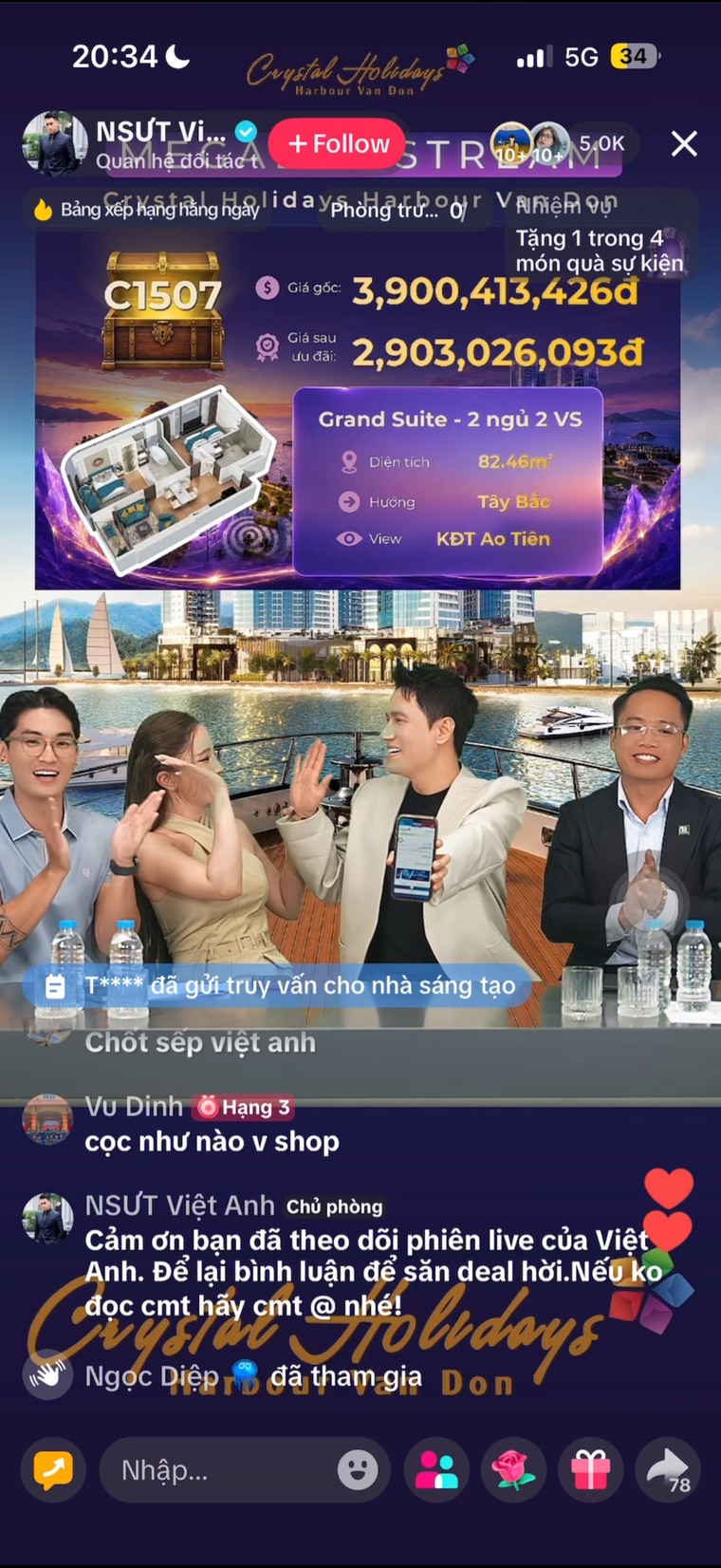Mega livestream “Đón sóng Vân Đồn, săn tìm báu vật”: Bùng nổ tương tác, hàng trăm khách hàng để lại thông tin quan tâm dự án ảnh 3