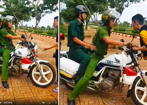 Cảnh sát Trật tự lao mô tô công vụ vào người vi phạm ảnh 1