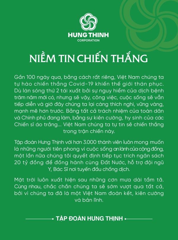 Hưng Thịnh tiếp tục ủng hộ hoạt động phòng, chống Covid-19 20 tỷ đồng ảnh 1