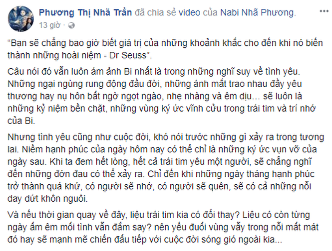 Nhã Phương đau buồn, chia sẻ về đổ vỡ tình yêu với Trường Giang? ảnh 1