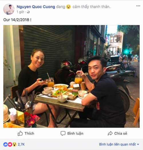 Cường Đô La đón Valentine hạnh phúc bên bạn gái Đàm Thu Trang tại vỉa hè ảnh 1