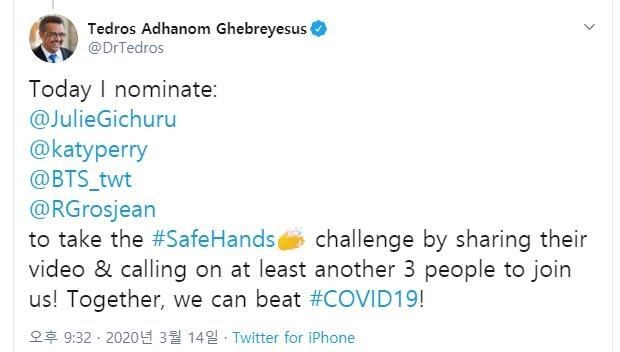 Tổng giám đốc WHO đề nghị BTS tham gia chiến dịch 'SafeHands' ảnh 1