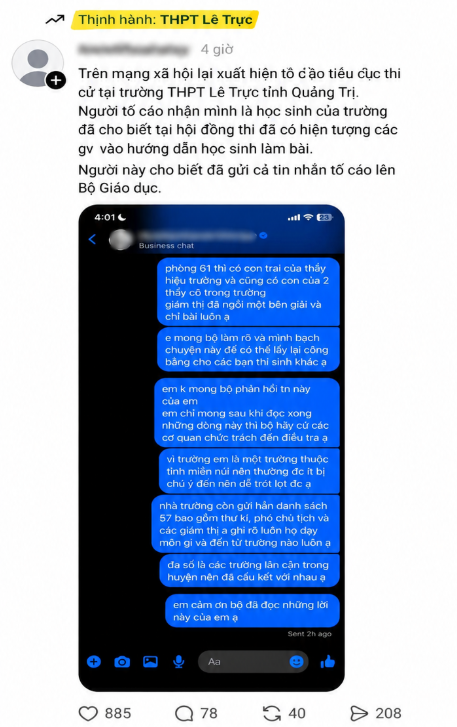 Quảng Trị: Kiểm tra, xác minh thông tin phản ánh tiêu cực tại điểm thi Trường THPT Lê Trực ảnh 1