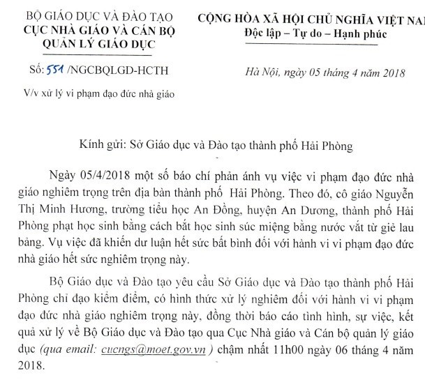 Xử lý nghiêm cô giáo bắt học sinh súc miệng bằng nước vắt từ giẻ lau ảnh 1