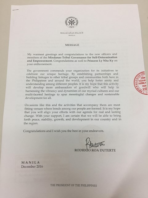 Tổng thống Philippines gửi thư chúc mừng Lý Nhã Kỳ được sắc phong 'Công chúa châu Á' ảnh 1