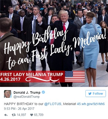 Trump chúc mừng sinh nhật vợ trên Twitter ảnh 1