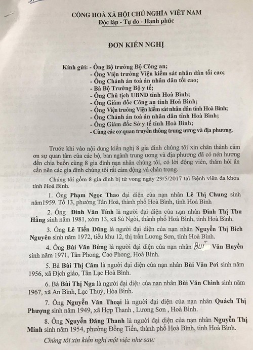 Người nhà 8 người chết khi chạy thận kiến nghị Bộ trưởng Công an ảnh 1