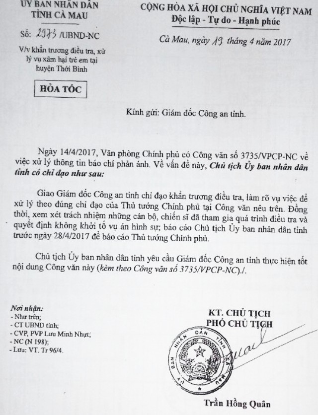 Vụ bé gái tự tử do bị dâm ô: Cách chức Phó Thủ trưởng Cơ quan CSĐT Cà Mau ảnh 1