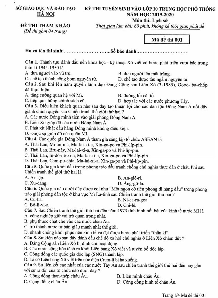 Đề thi môn Lịch sử được thí sinh Hà Nội đánh giá 'dễ thở' ảnh 1
