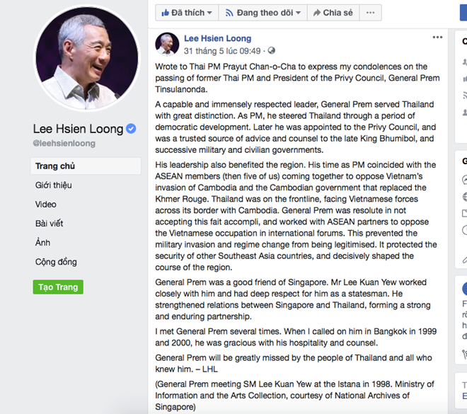 Việt Nam lấy làm tiếc trước bài viết sai sự thật của Thủ tướng Singapore ảnh 1