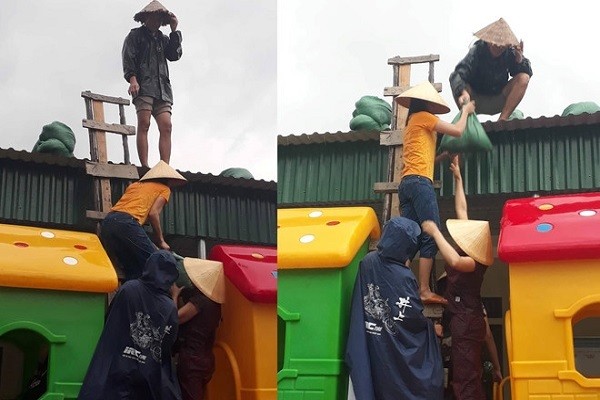 Cô giáo mầm non đội mưa, gia cố trường trước thềm bão Podul ảnh 1