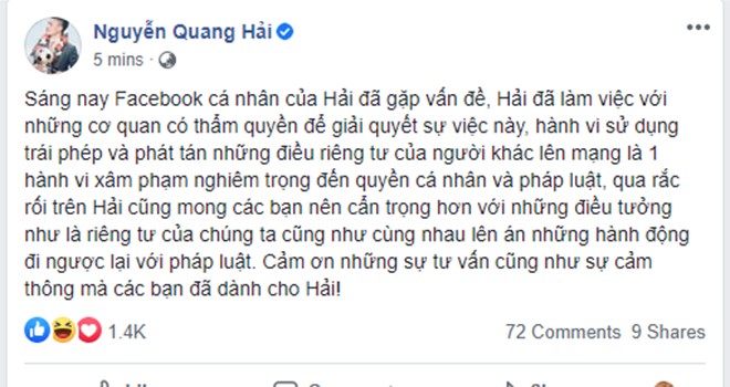 Facebook Quang Hải bị hack, lộ nhiều cuộc trò chuyện riêng tư ảnh 1