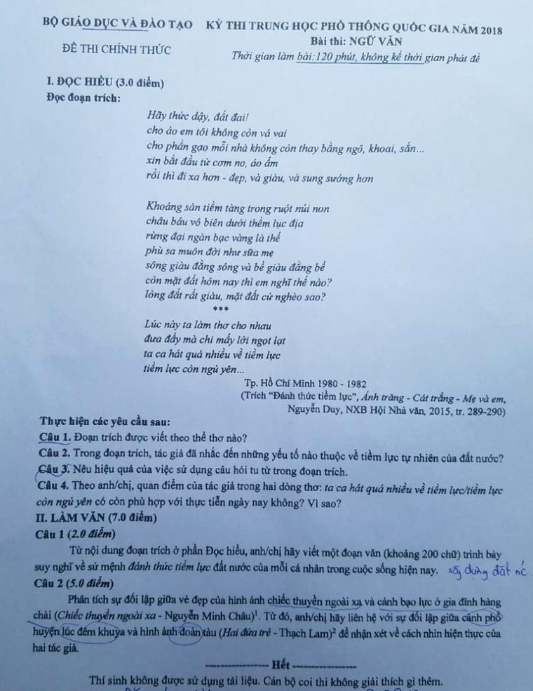 Đề văn bàn về 'tiềm lực đất nước', thí sinh không kêu quá khó ảnh 1