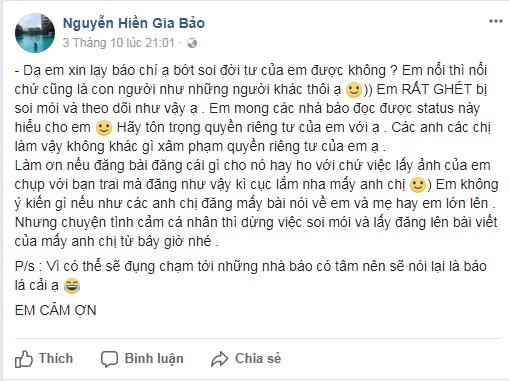 Con gái Hiền Thục bức xúc khi bị báo chí soi mói chuyện tình cảm ảnh 1