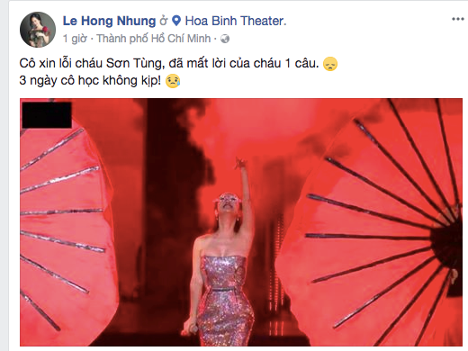 Quên lời 'Lạc trôi', Hồng Nhung xin lỗi Sơn Tùng M-TP ảnh 1