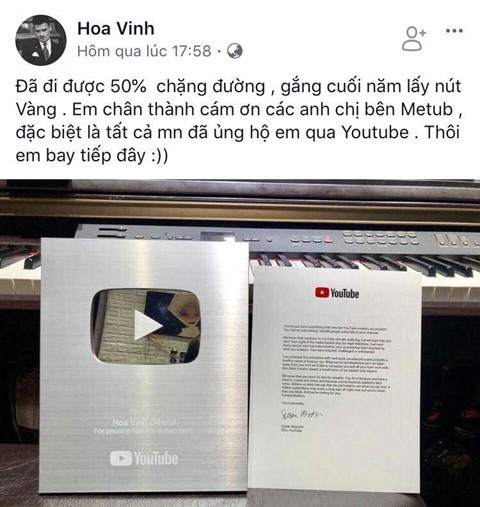 Hoa Vinh nhận nút bạc YouTube sau 2 tháng xuất hiện trên mạng xã hội ảnh 1