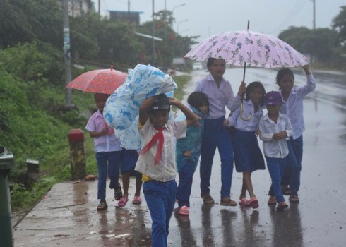 Quảng Trị: Học sinh vùng lũ đội mưa đi khai giảng, đến trường thầy thông báo... hoãn ảnh 1