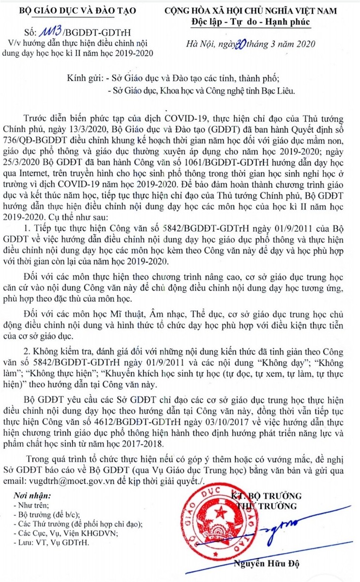 Ban hành hướng dẫn tinh giản nội dung dạy học 14 môn bậc trung học ảnh 1