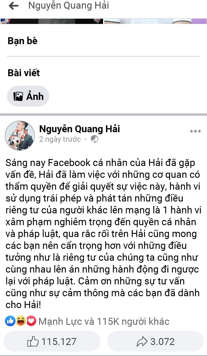 Cục An ninh mạng vào cuộc truy tìm người hack facebook cầu thủ Quang Hải - 2