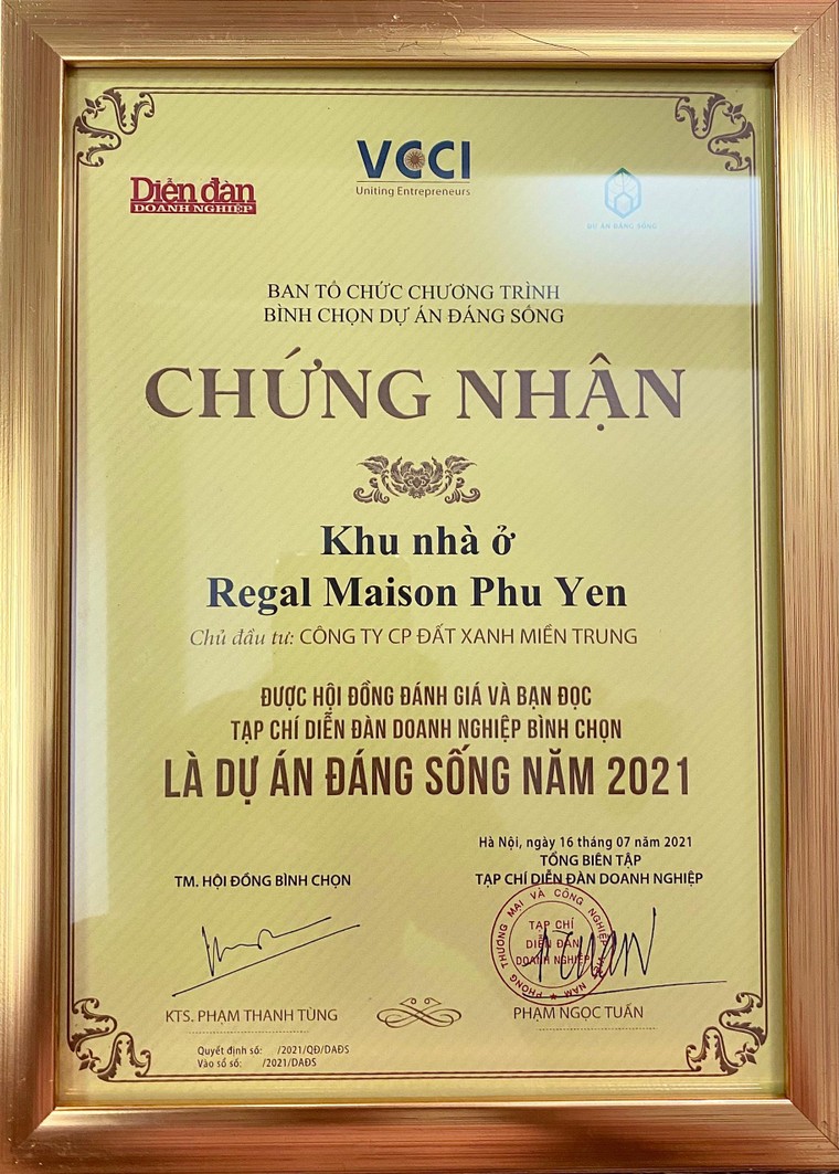 ‘Dự án đáng sống 2021’ ghi danh Regal Maison Phu Yen của Đất Xanh Miền Trung trên bảng vàng ảnh 1