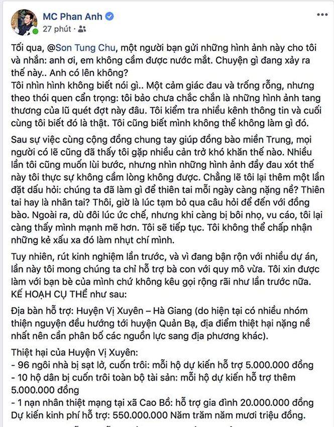 Bỏ mặc ‘thị phi’, MC Phan Anh tiếp tục kêu gọi bạn bè giúp đỡ bà con vùng lũ quét Hà Giang ảnh 2