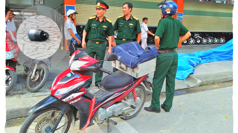 Vật thể lạ giống mìn khiến người dân Huế lo lắng chỉ là bình hơi pháo giấy ảnh 1