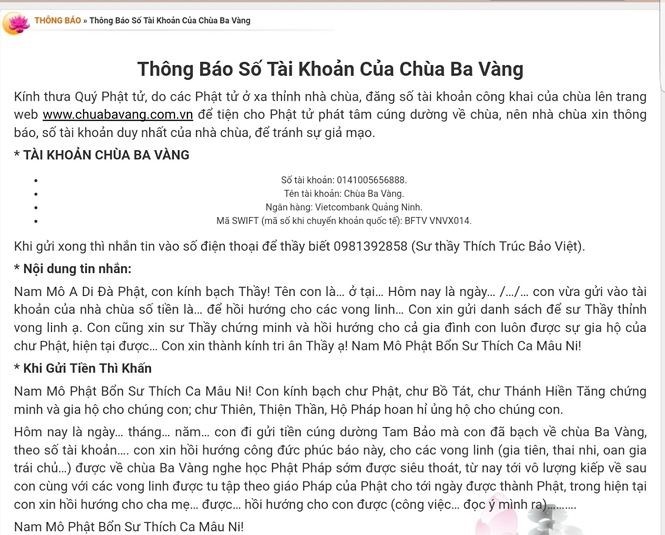 Vì sao website chùa Ba Vàng ‘biến mất’? ảnh 2